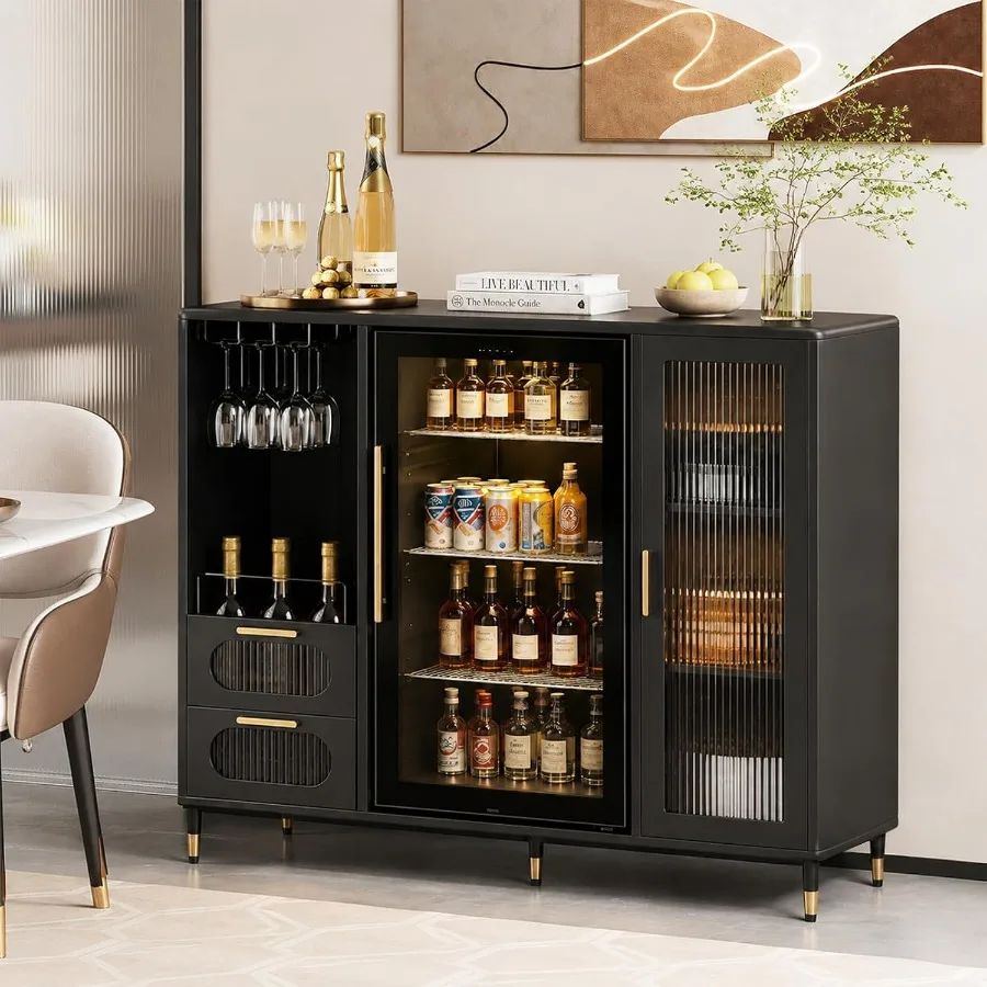 Metal Large Coffee Bar Cabinet with Fridge Space for Commercial or Home Use, Stainless Steel, Silver, Durable and Spacious Desi