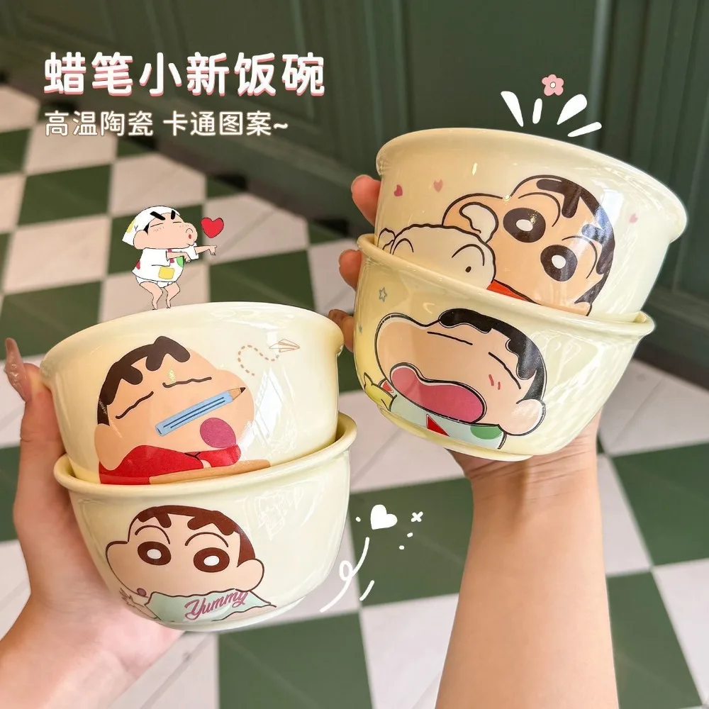

Kawaii Crayon Shin Chan Rice Bowl Thickened Anti Scald Household Ceramic Bowl Cartoon Cute Kids Rice Bowl Set Girl's Gifts Toys