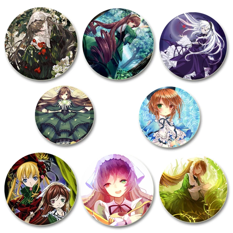 Rozen Maiden Print Brooch Anime Badge Cartoon Figure Mercury Lamp Round Display Brooches Lapel Pins Jewelry Accessories Gift