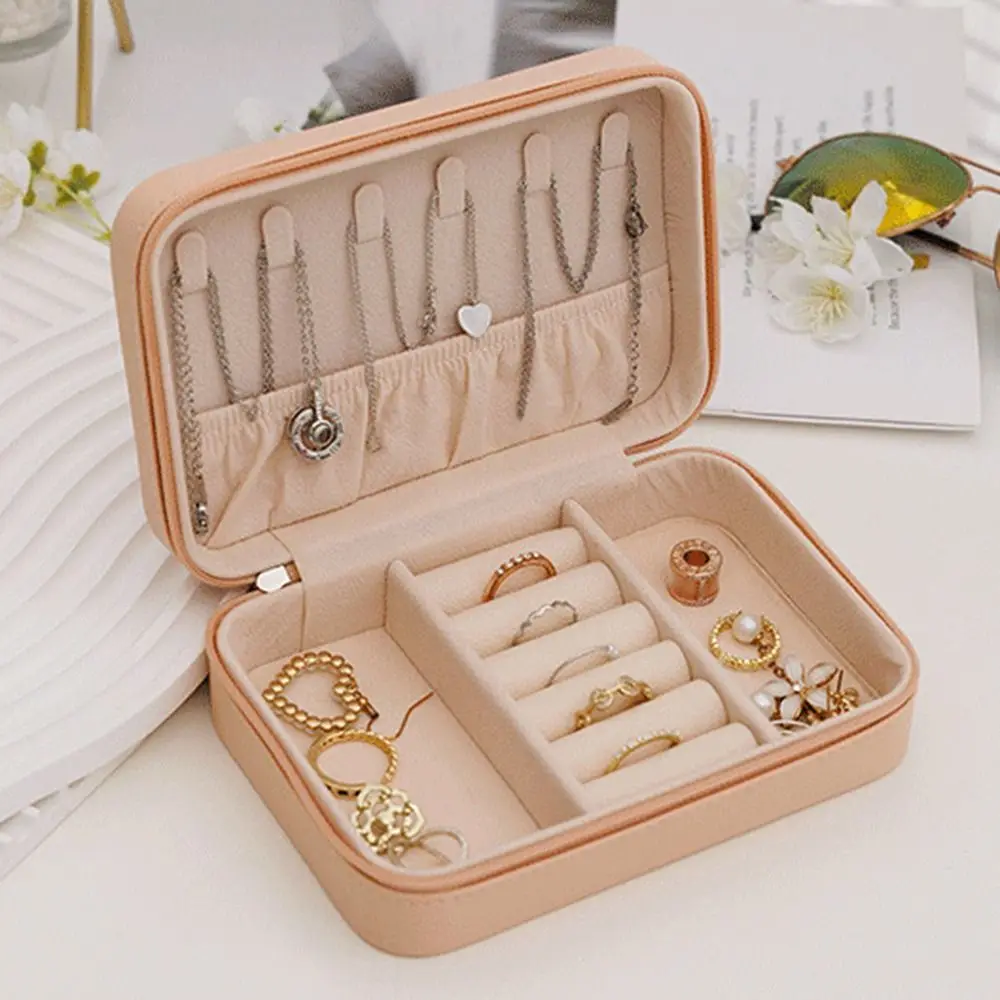 

Leather Trinkets Storage Organizer Dustproof Large Capacity Jewelry Storage Case Solid Color Simple Jewelry Display Box Travel