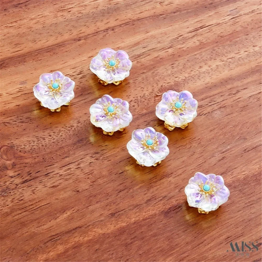 

18K Sand Gold Matte Gold Color Imitation Turquoise Jade Moonstone Glazed Flower Hollow Bead DIY Bracelet Necklace