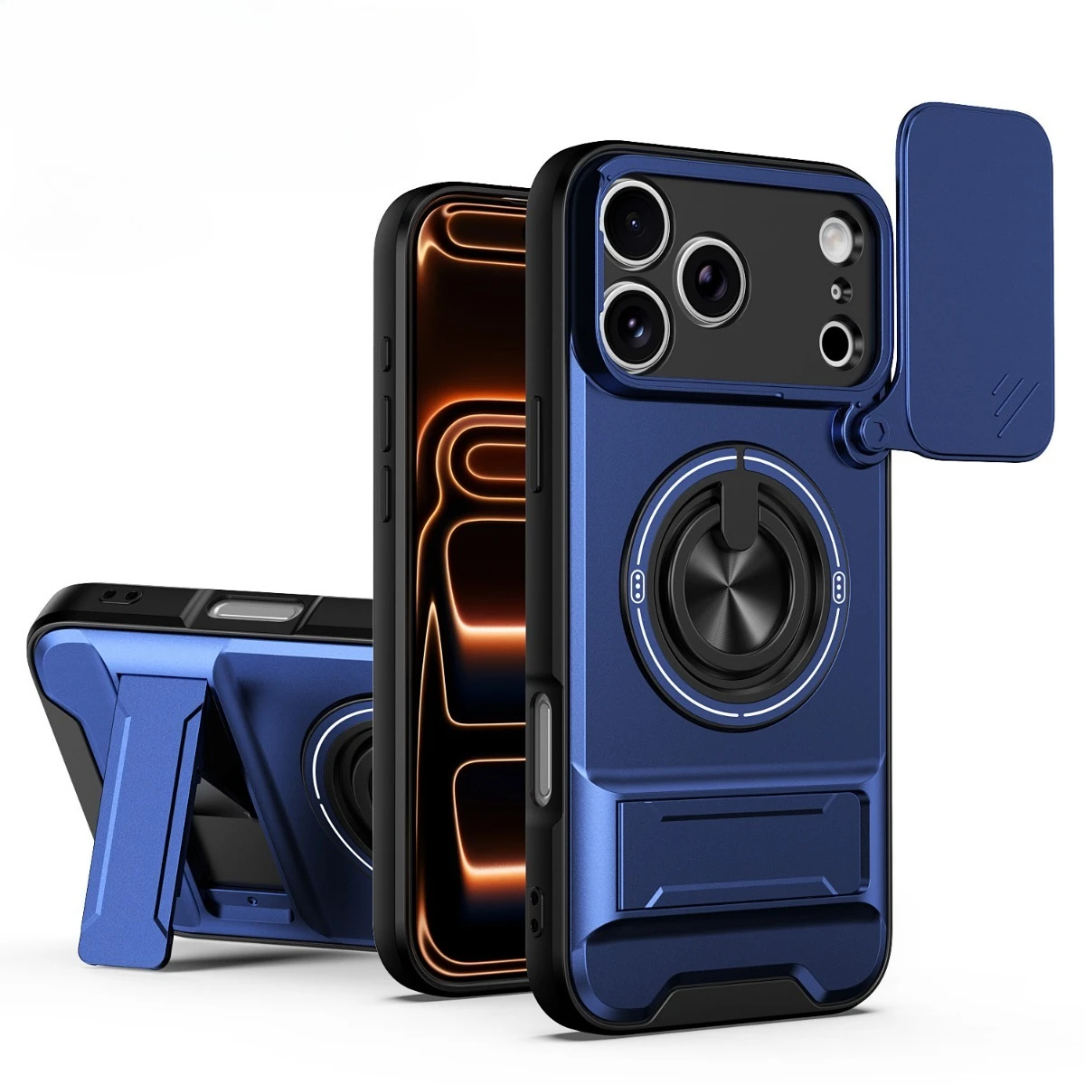 Luxury 360 Rotating Magnetic Ring Holder Phone Case for IPhone 17 18 Pro Max 16 Plus 15 14 13 12 Lens Slide Camera Stand Cover