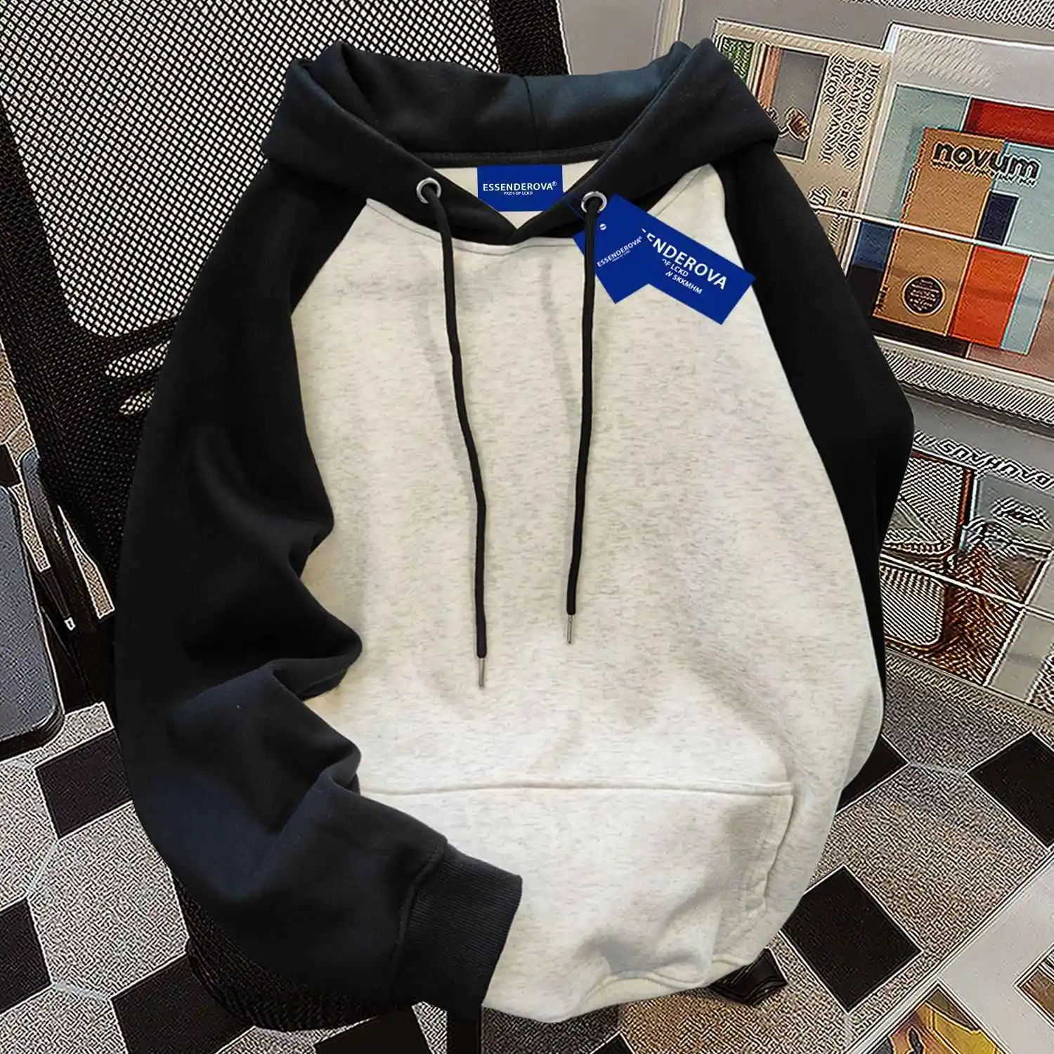 

American Retro Spliced Hoodies Women Spring/Autumn New Long Sleeves Contrast Color Hooded Coats Popular Loose Warm Female Tops