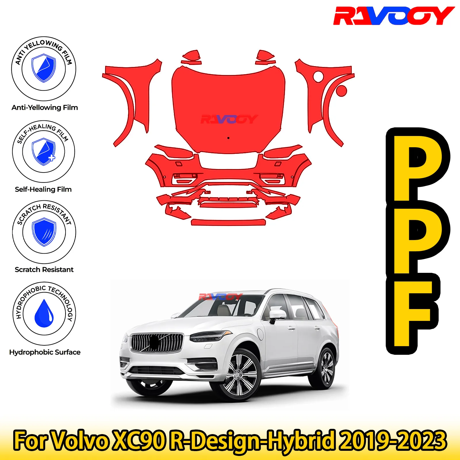 

Для Volvo XC90 R-Design-Hybrid 2019-2023 глянцевая матовая черная предварительно вырезанная передняя PPF комплект защитная пленка для краски