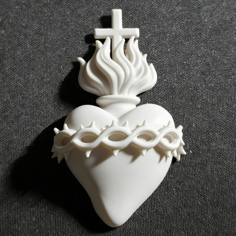 Sacred Heart Decoration Flame Cross Crown of Thorns Sculpture,Religious Home Decor,Elegant Tabletop Ornament for Spiritual Space
