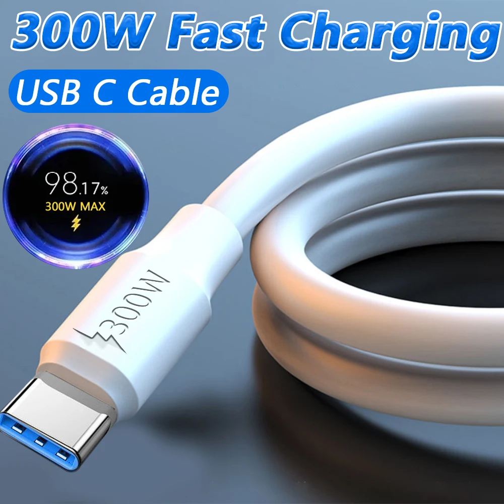 Sturdy Thick Type C Cable 300W Super Fast Charging USB C Phone Charger Data Line for Android Samsung Xiaomi Huawei Type-C Wire