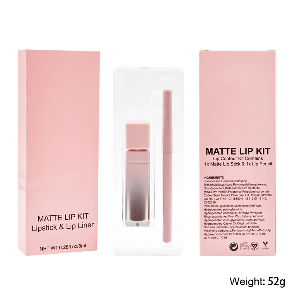 Private Label Lipstick Lipliner Kit Custom Logo Matte Waterproof Non-stick Lipgloss Lip Liner Waterproof Natural Color Makeup
