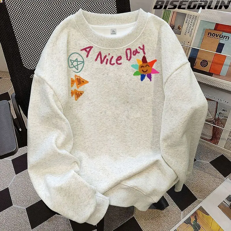 Suda con Capucha ex de Estilo Americano con Letras Modernas, Cuello Redondo, Casual, Versátil, Divertida, con Estampa...