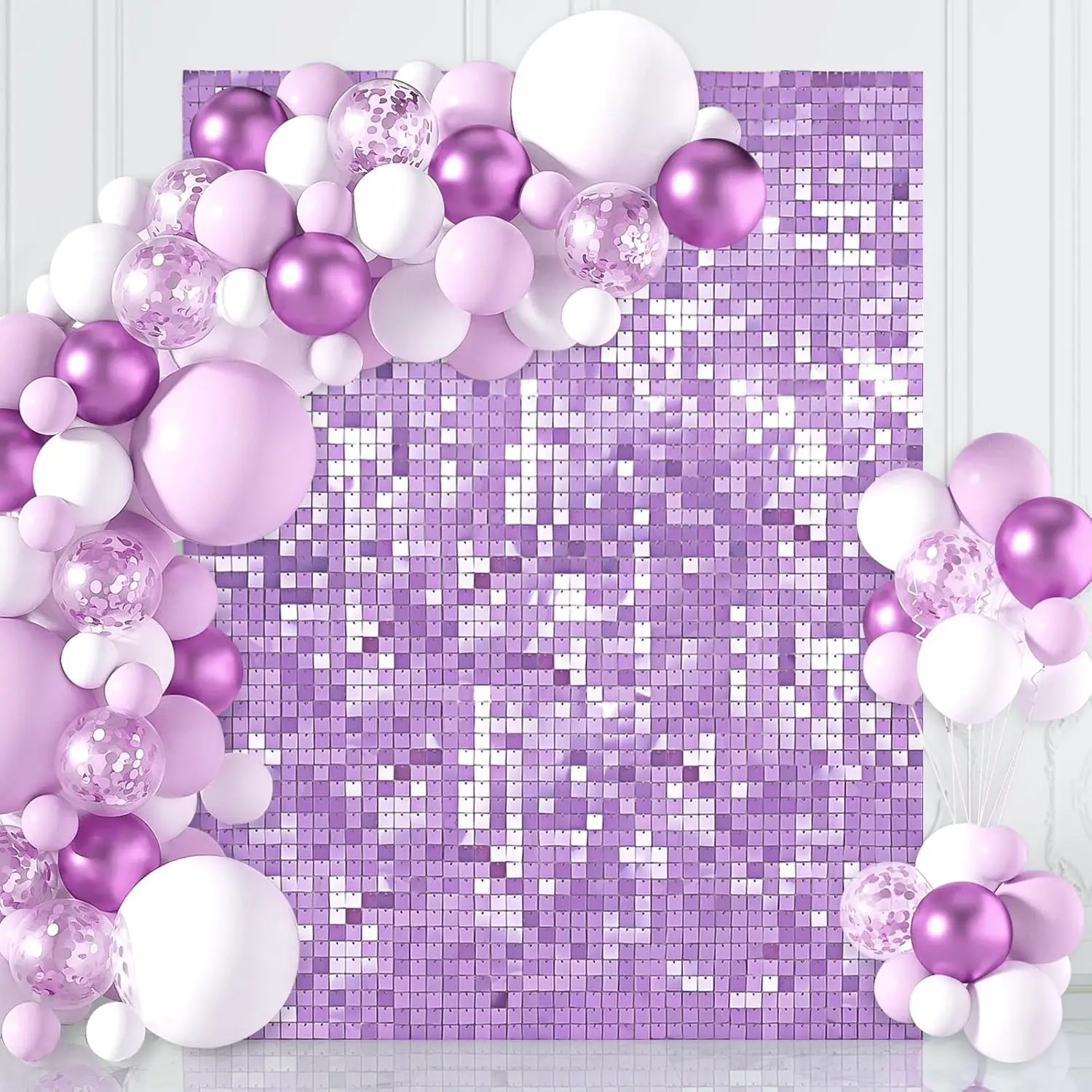 Light Purple Shimmer Wall Backdrop, 18PCS Square Sequin Glitter Backdrop Panel for Birthdays, Wedding Party Decoration(3ftx6ft)