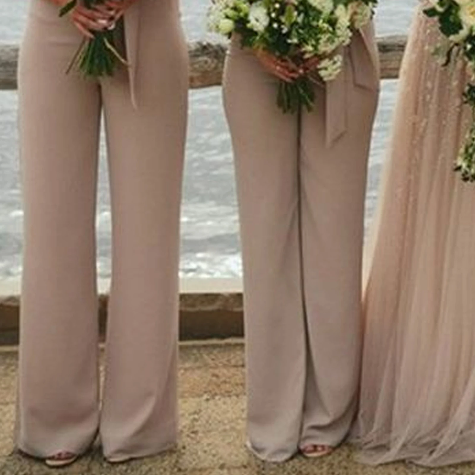 Jumpsuit sifon tanpa lengan pengiring pengantin elegan bahu terbuka Halter Maid Of Honor Pantsuits dibuat sesuai pesanan Mujer Invitada Chic