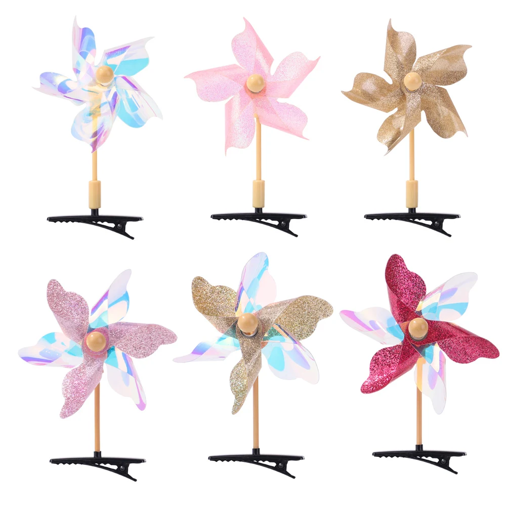 2pcs Y2K Style Barrettes Colorful Windmill Hairpins Rotatable Little Girls Taking Photo Hair Clip Windmill Headwear for Children