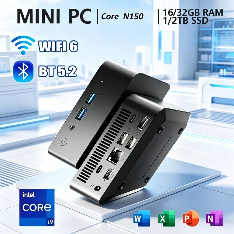 Mini PC Portátil de Alto Desempenho Intel N150 Win11 Pro 32GB RAM 1TB 2TB SSD WIFI6 BT5.2 4K 60Hz para Jogos, Escritório e Estudo