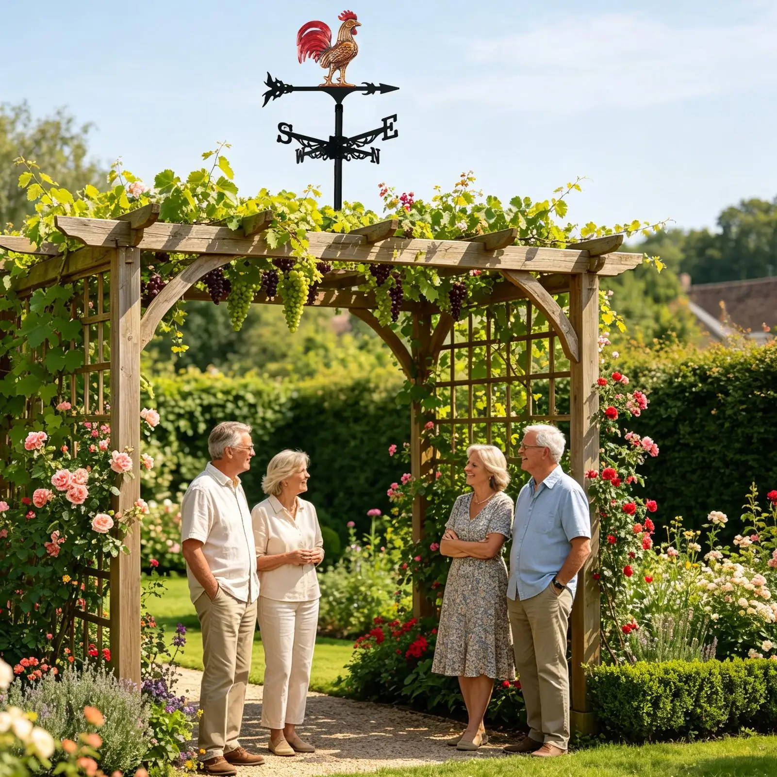 Weathervane Metal Outdoor Garden Ironwork Roof Courtyard Garden Decoration Rooster Wind Vane for Outdoor Backyard Patio