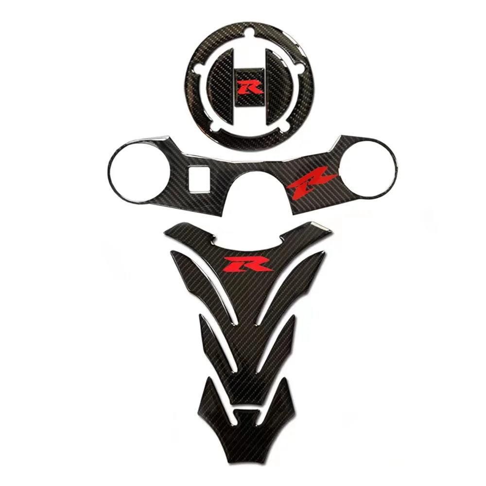 For Suzuki GSX-R GSXR600 GSXR750 GSXR1000 GSX1300R 3D Carbon Tank Cap Tank Pad Fork Triple Tree Upper Clamp Sticker Decal Grip