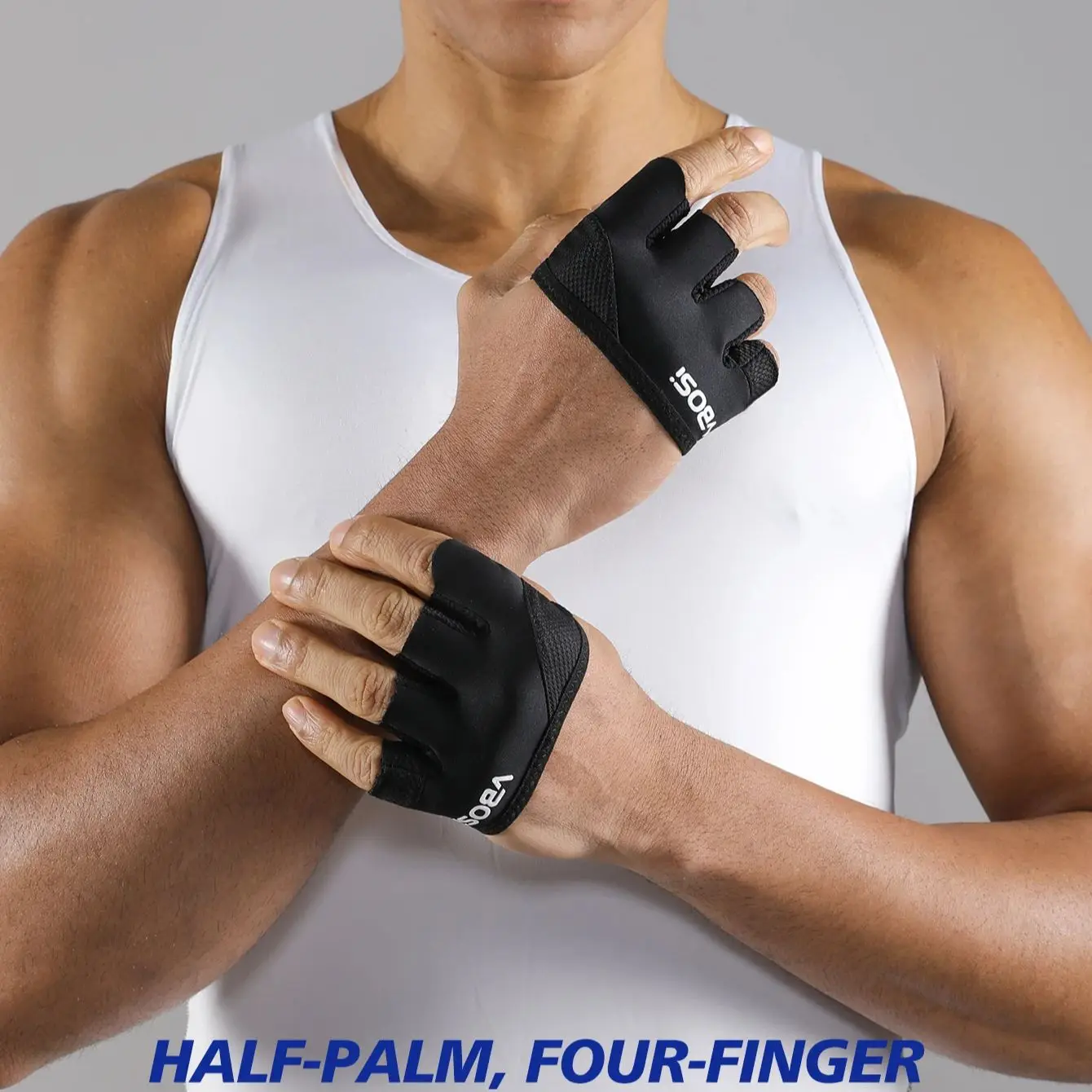 زوج واحد من قفازات VBOSI للتمرين خفيفة الوزن بأربعة أصابع للجنسين - قبضة مضادة للانزلاق للياقة البدنية ورفع الأثقال والتدريب للرجال والنساء
