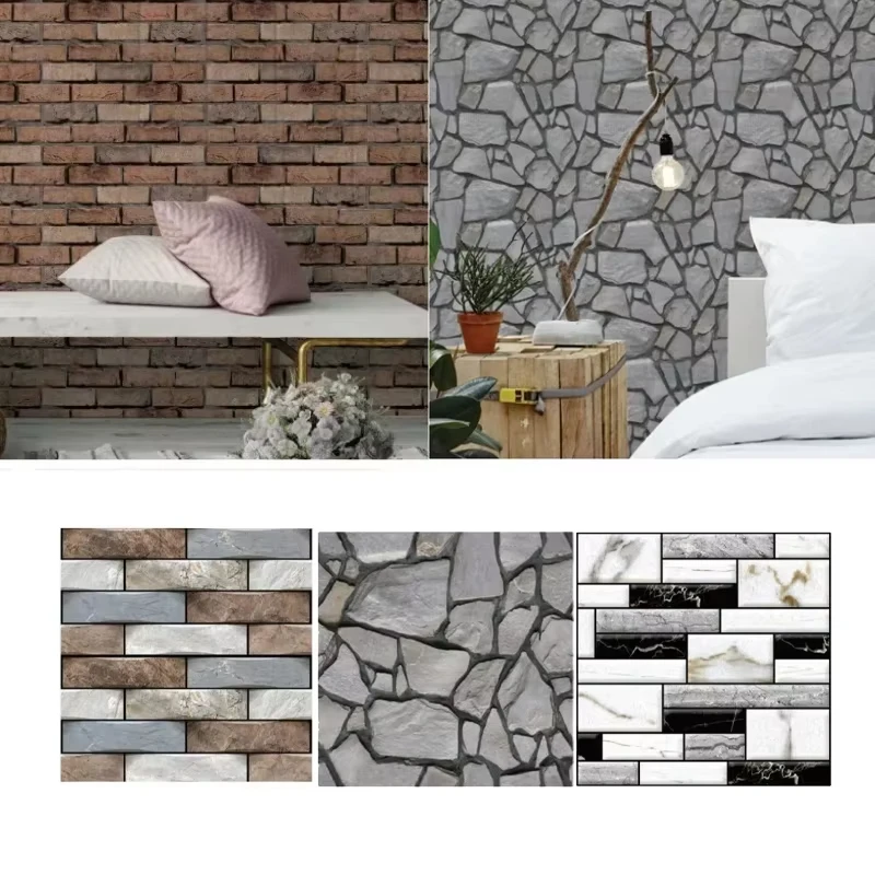10 Stück 3D Kunststein-Wandaufkleber Abzieh- und Aufkleb-Wandpaneele Selbstklebende DIY-Tapete Küchenrückwand Wohnzimmer-Aufkleber