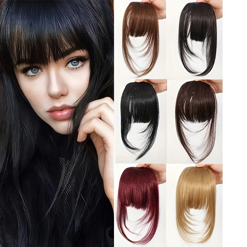 

Synthetic Hair Bangs Natural Brown Wispy Bang Hair Clip in Bangs Fringe with Hairpiece for Women Clip on Air Bang