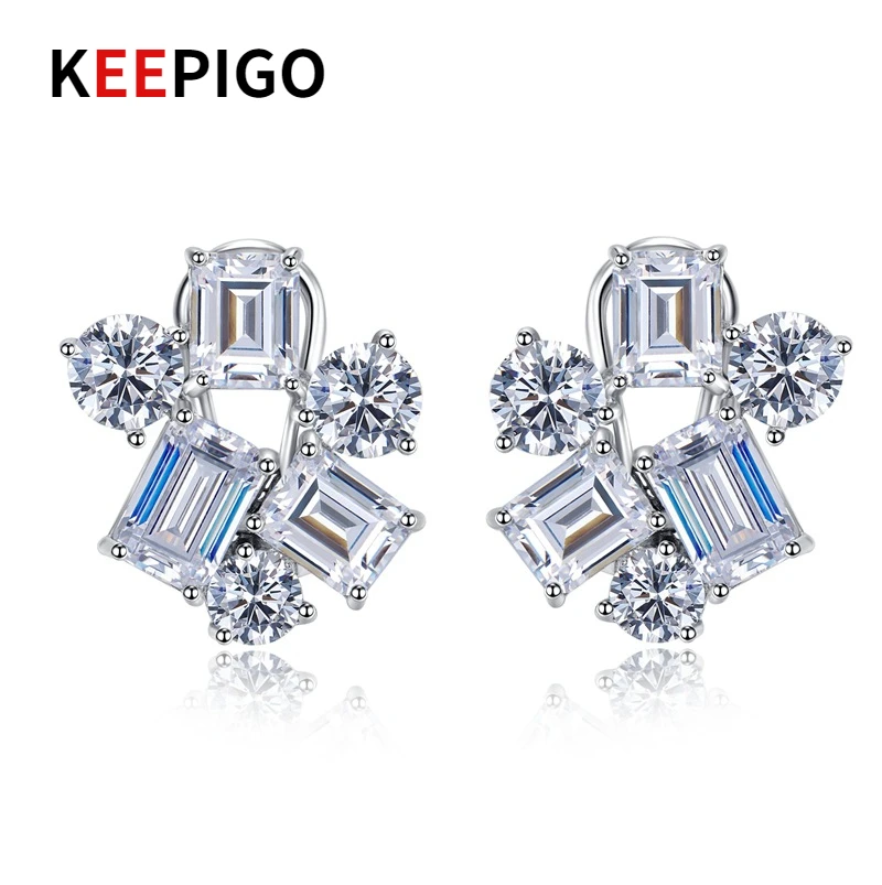 

KEEPIGO S925 Sterling Silver Inside High Carbon Diamond Fashion Irregular Earrings Fine Banquet Jewelry Birthday Gift RA169