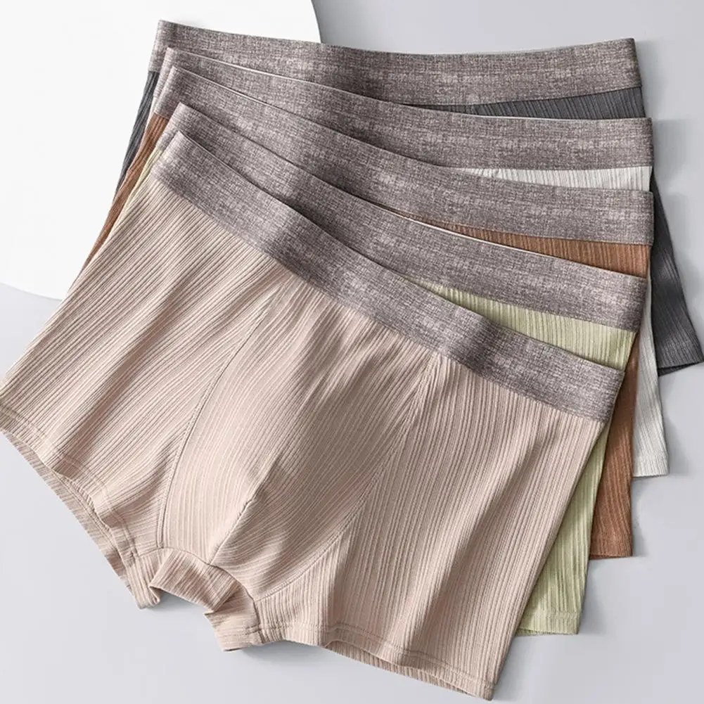 5Pcs Men Boxer Underwear Mid-rise Elastic Waistband Slim Fit Breathable Boxer Briefs Moisture-Wicking Panties Daily Boxer Shorts