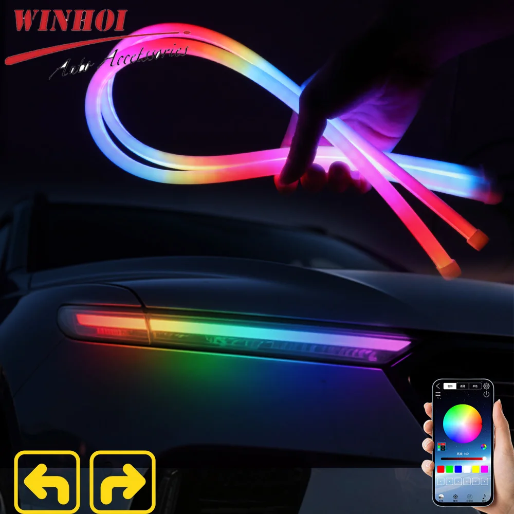 

Автомобильные фары Drl Strip RGB Scan Start Sequential Neon Led Strips Дневные ходовые огни с указателем поворота Автоматические фонари в сборе