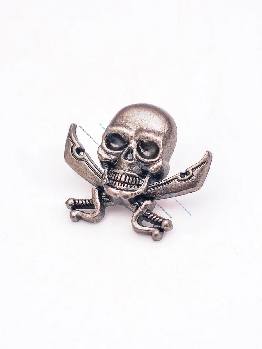 10X 33*29mm Quality Antique Silver Skull Pirate Crossed Sword Leathercraft Decorative Metal Stud Rivet Button Conchos
