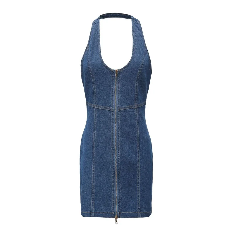 

Denim Dress Summer Women's New Denim Hip Skirt Dress Sexy Halter Neck Slim