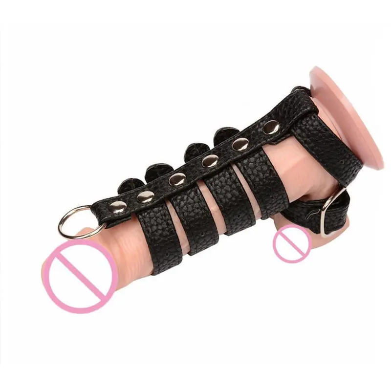 Sex Delay Leather Cock Ring Male Penis Cage Penis Harness Sleeves Scrotum Ring Male Penis Lock Chastity Device Sex Toys for Men