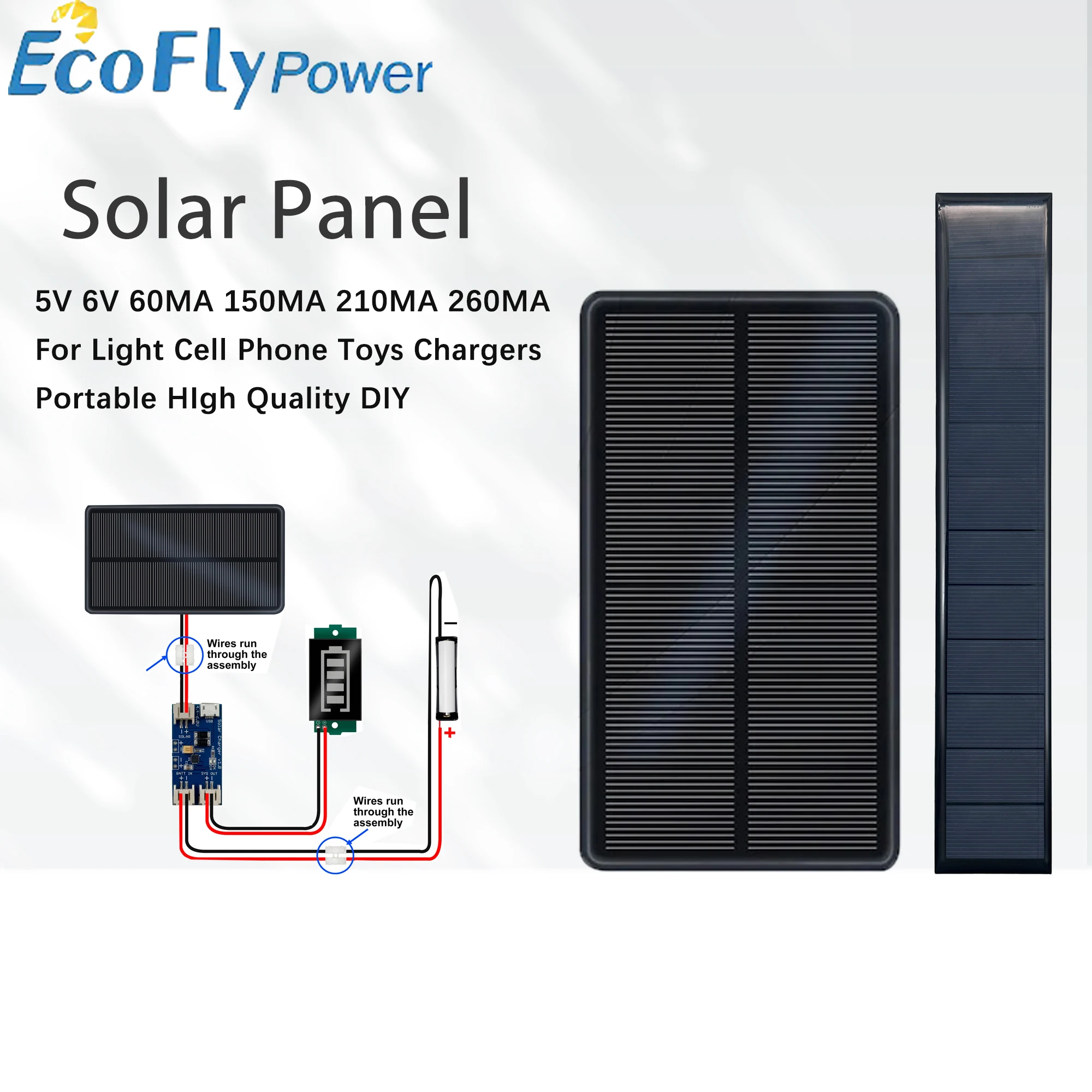 Mini Painel Solar 5V 6V 60MA 150MA 210MA 260MA com Carregador Solar CN3065 para Carregamento de Celular