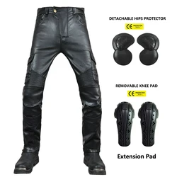 NEW Motorcycle Riding Jeans Motocross Racing Pants PU Leather Biker Trousers Waterproof Windproof Men With 4 X CE Knee Hip Pad