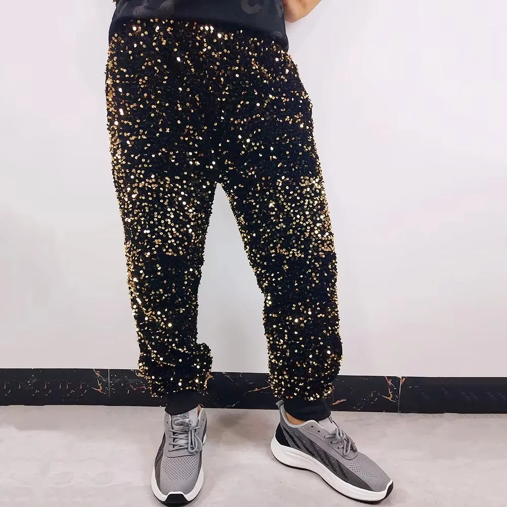 

Men's Shiny Sequins Casual Pants Carnival Rave Show Sequined Trousers CostumeHip Hop Dance Stage Performance Club Party