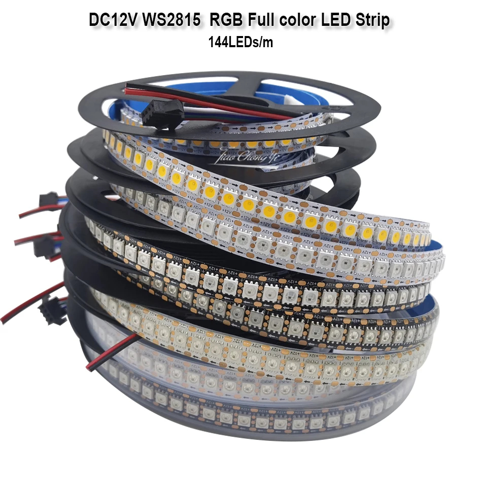 

Модифицируемая фотолента WS2815, 12 В постоянного тока, 5050 RGB, двойной сигнал, 144 пикселей/м, RGB, полноцветная фотолента, водонепроницаемая IP30/65/67