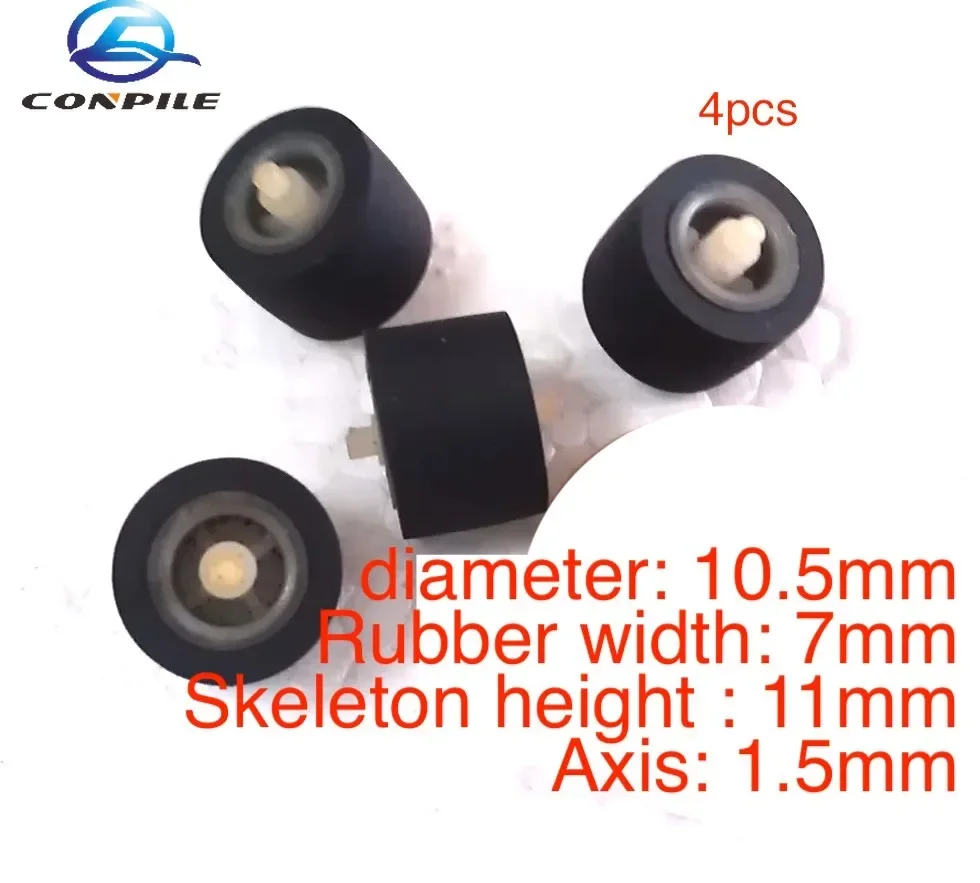 4pcs 10.5x7x1.5mm pinch roller rubber Wheel with axis for Tape Recorder Cassette deck SONY Panasonic Stereo player