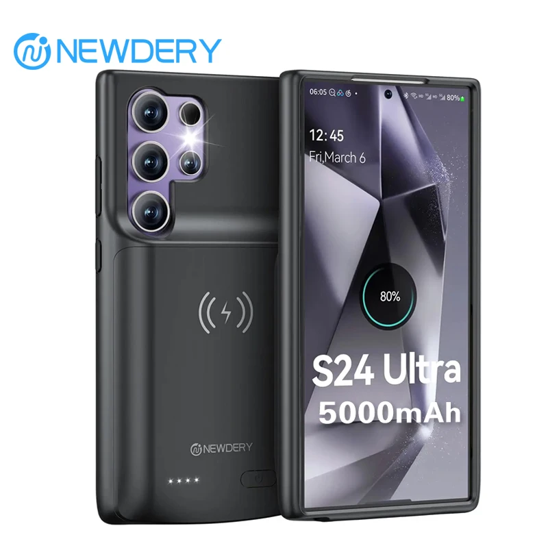 

S24 Ultra Battery Charger Case for Samsung Galaxy S24 Ultra Wireless Charging Power Bank Cover 5000mAh Spare Battery