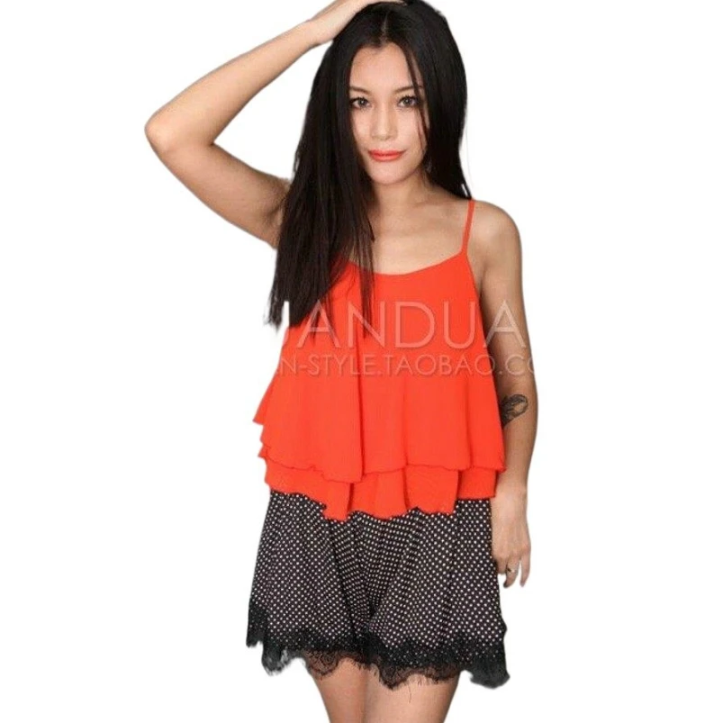 2024 Summer Women Blouse Candy Color Shirt,double ruffles Sexy Chiffon Blouse Strap Vest Tops blusas tank tops