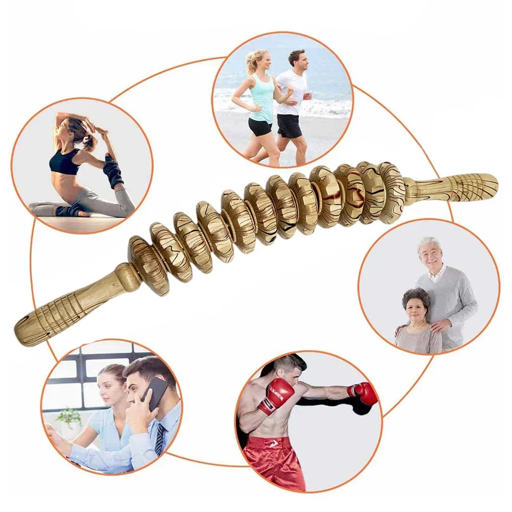 12/9 Wheels Wooden Roller Wood Massage Gear Drainage Body Shaping Trigger Stick To Reduce Fat Back Abdomen Leg Slimming Massager