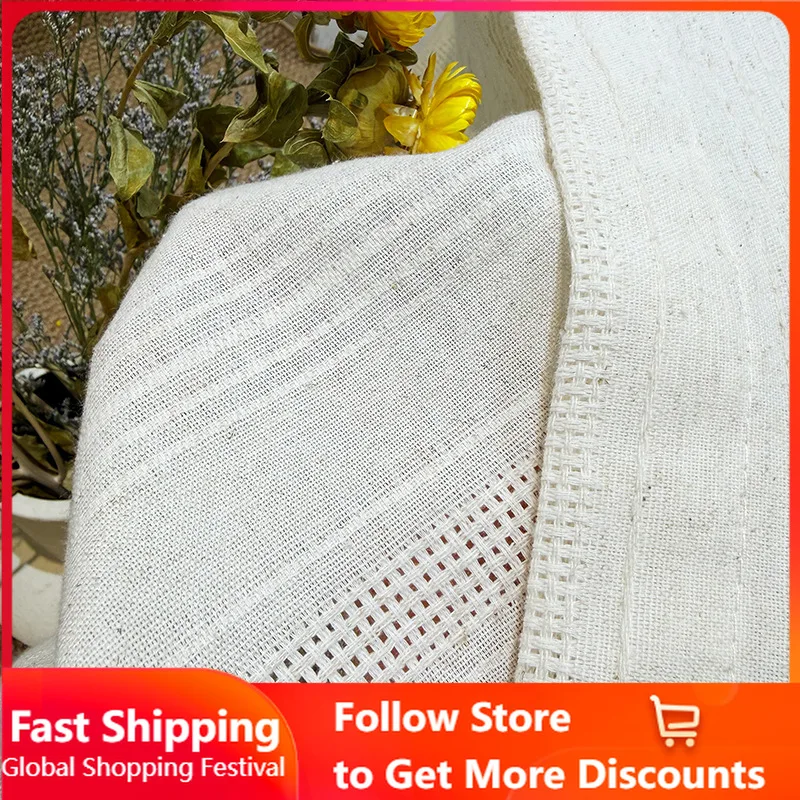 Study Gauze Light-proof and Opaque Hollow Vertical Pattern Luxury Linen Texture Westerly Sequence Gauze Curtains for Bedroom