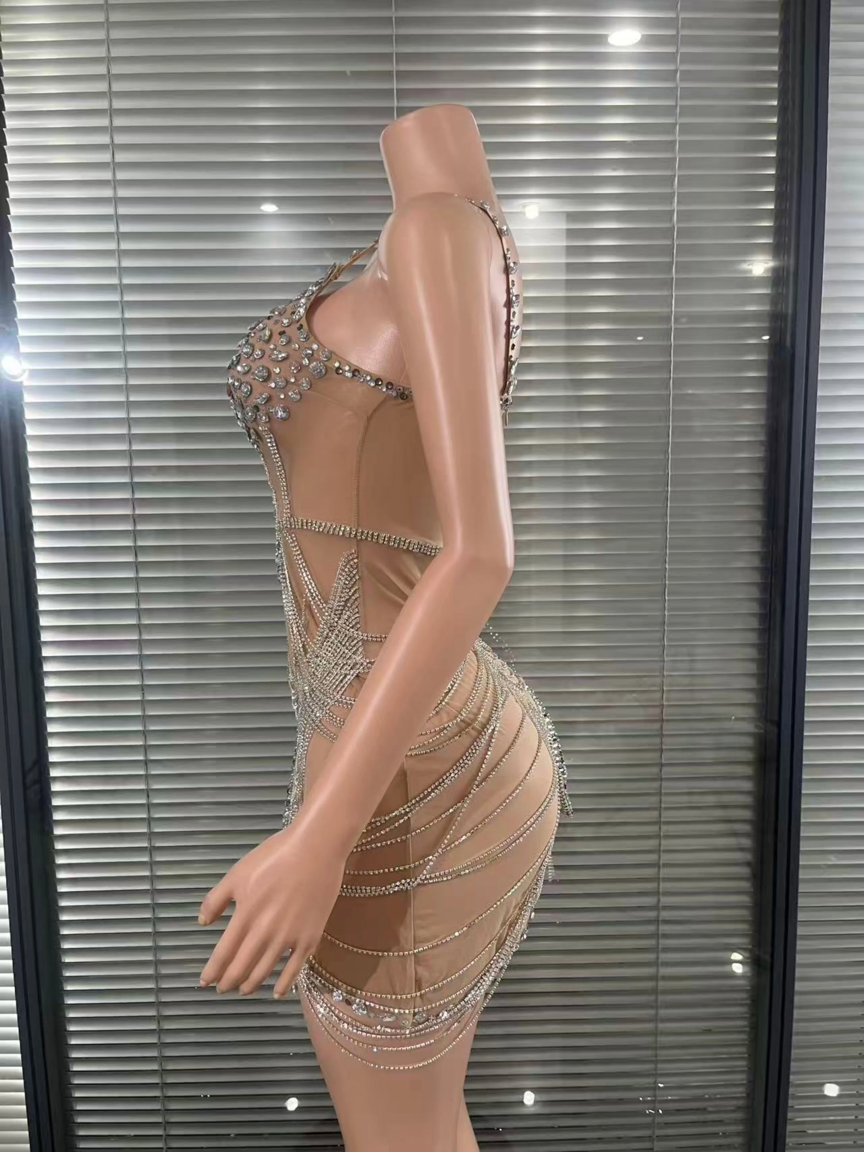 Opulent Sexy Gold Dance Dress Shining Rhinestone Tassel Latin Dance Dress Club Party Birthday Evening Dress Stage Gala