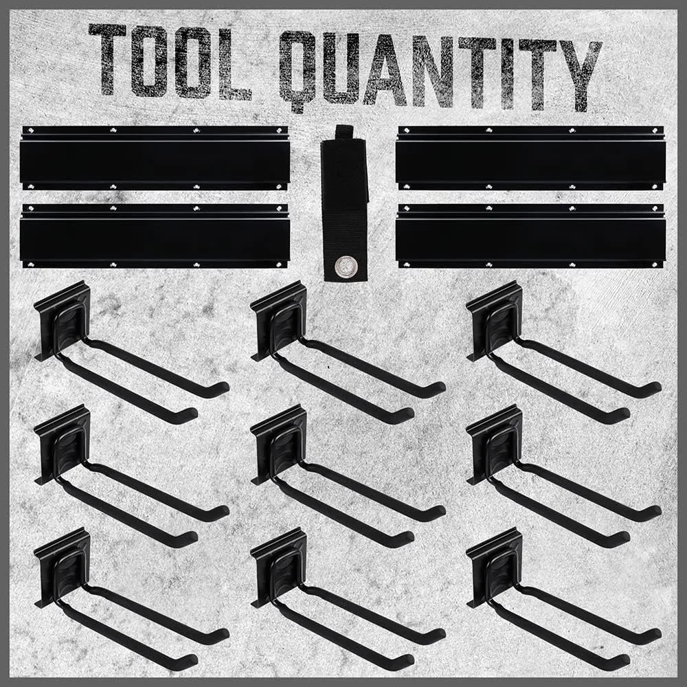 HORUSDY 64-Inch Heavy Duty Garage Organization Rack, 4 packs Rails and 9 Adjustable Hooks, Tool Organizer Rack