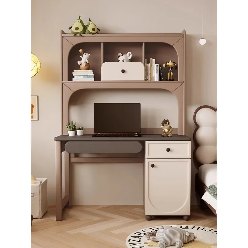 

Children's study table Boys and girls Walnut adjustable lifting with bookshelf Full function desk Bedroom writing table