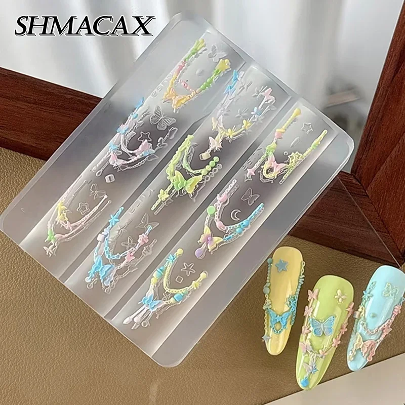 ネイルアートデコレーション　蝶結びビーズチェーンリボン　3Dシリコンモールド　DIYデザインシリコンネイルアートモールドテンプレート　ネイルチャーム用