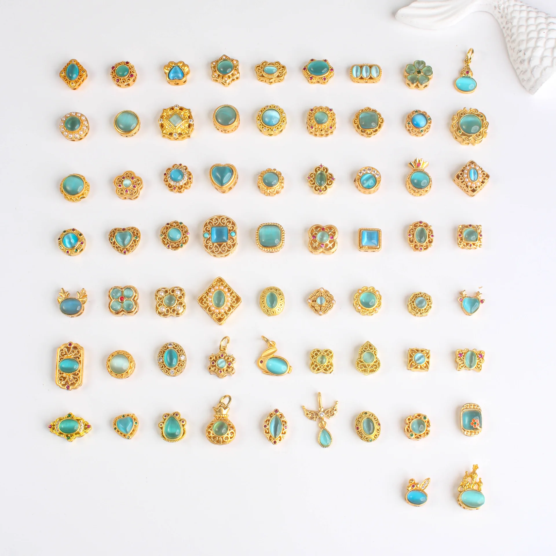 10 Pieces Inlaid with Blue Cat Eye Gemstone Bead Accessories DIY Handmade Bracelet Necklace Jewelry Beading Materials Wholesale