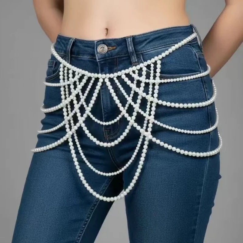 

Европейские пластиковые пояса ручной работы с жемчугом для женщин, широкая ажурная цепочка на живот, платье-рубашка, свадебная цепочка, корсет под грудью