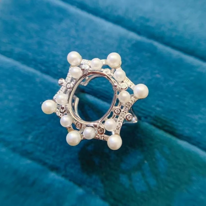 10mm*12mm Luxury 925 Silver Gemstone Ring Setting with Natural Fresh Water Peral 18K Gold Plated Ring Seting Allergy Free
