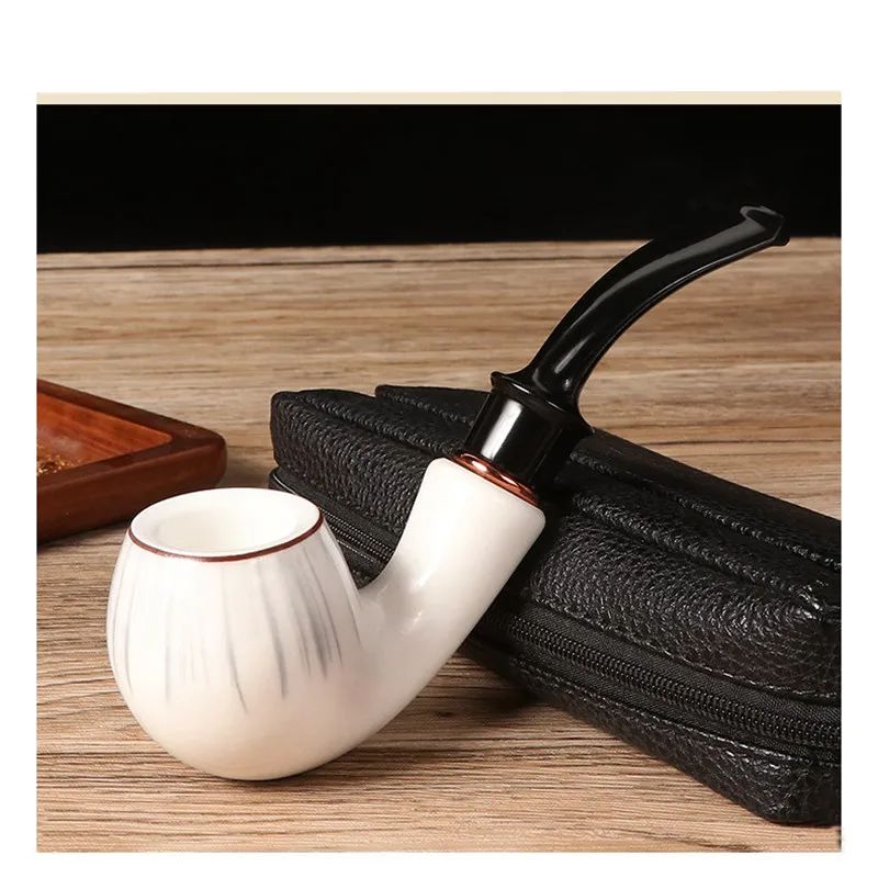 White Resin Tobacco Pipe Smoking Pipe 9mm Flue Ceramic Pot Pipe Filter Smoker Gift For Father Boyfriend Smoking