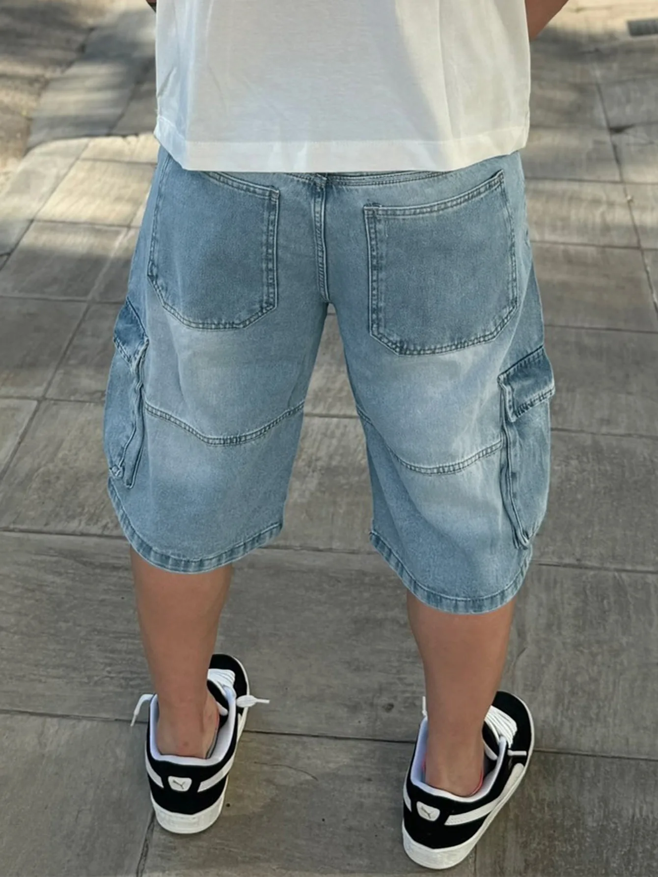 Short en jean pour hommes, pantalon Cargo droit, taille moyenne, poches multiples, délavé, Streetwear, longueur aux genoux, été 2025