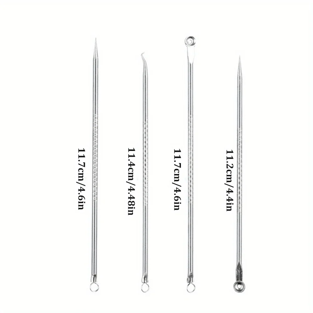 4pcs Silver Acne Blackhead Comedone Pimple Blemish Remover Acne Treatment Pore Cleanser Needle Hook Skin Care Women Beauty Tool