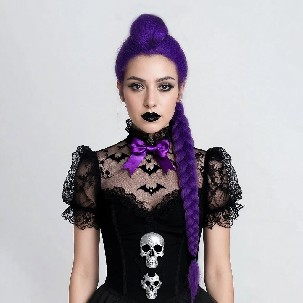 

Purple Tiger Clip Single Ponytail Braided Synthetic Wig | Animated Film for KPop Demon Hunters Figure Rumi Cosplay Wig