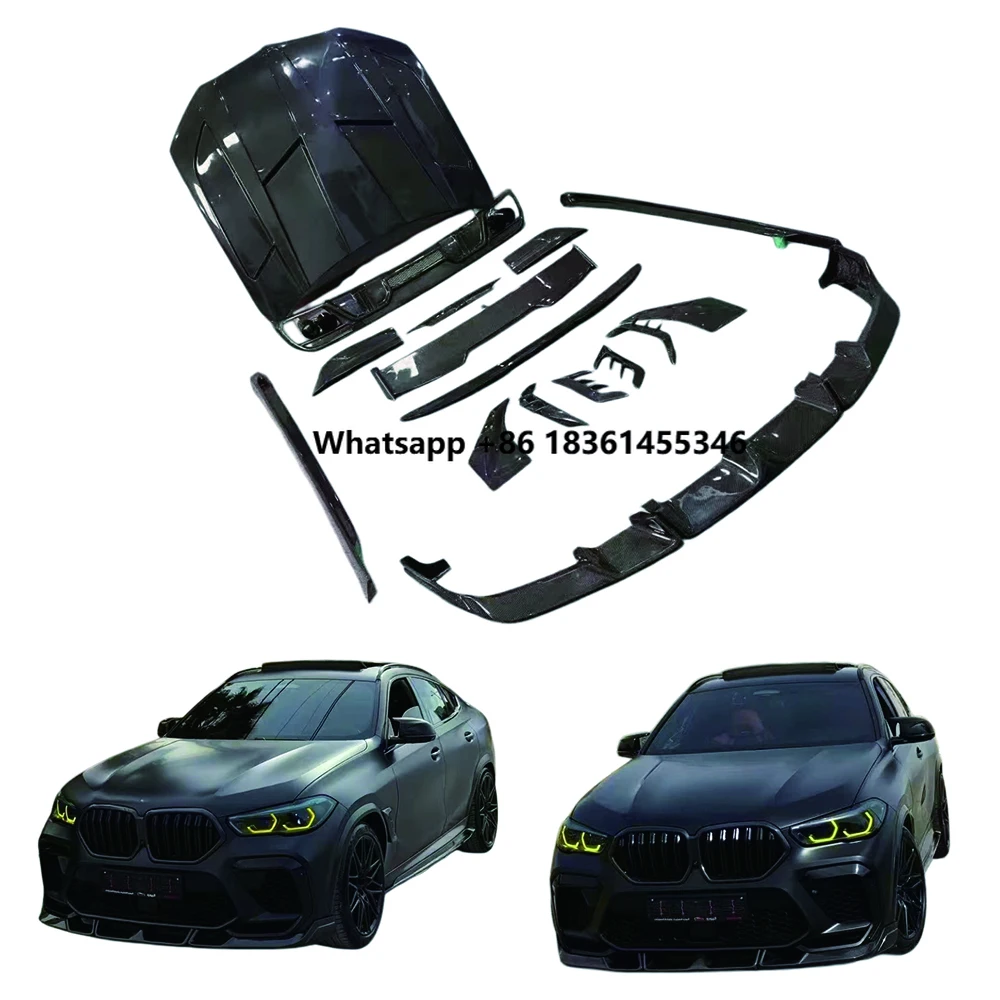 

For X6M F96 LD Style Carbon Fiber Body Kit Front Lip Grille Side Skirts Fender Vents Rear Lip Rear Wing