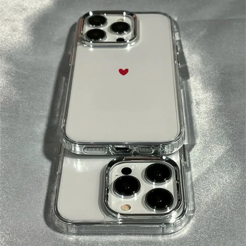 Funda minimalista de marco rojo con corazón para iPhone 11 12 13 14 15 16 17 Pro XR XS X 7 8 Plus SE2, transparente, a prueba de golpes 2