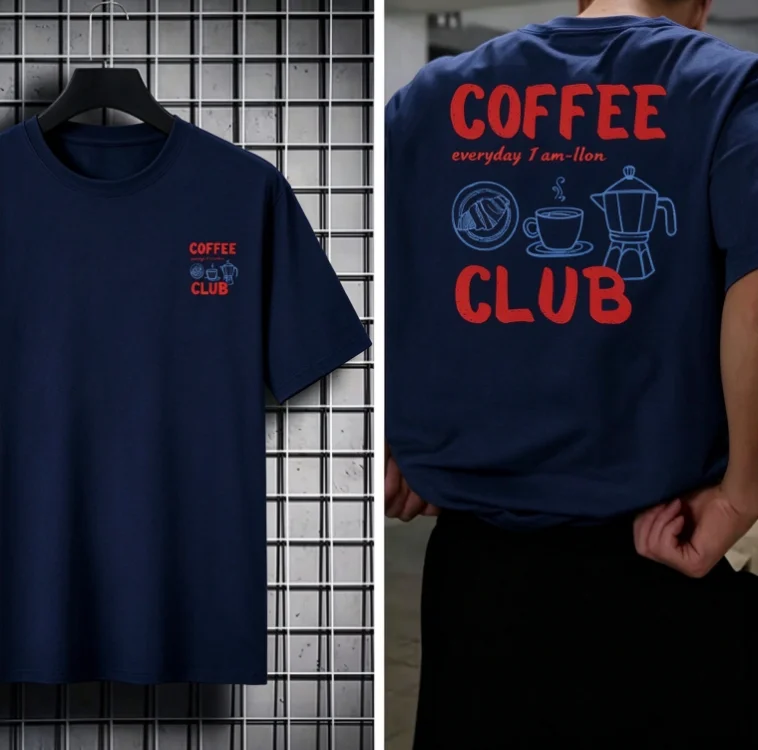 2026 Men Coffee Club Graphic T Shirt Retro Hand Drawn Coffee Pot Print Short Sleeve Casual Streetwear Tee Tops